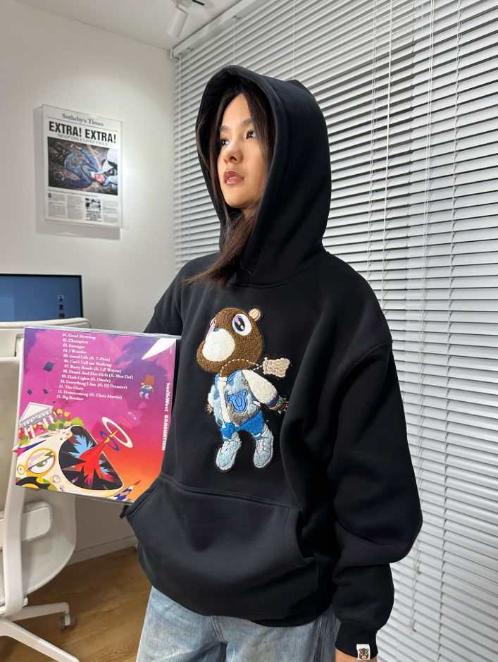 KANYE Dropout Bear GRADUATION Sweatshirt Towel Embroidery Pattern Plus Velvet Heavy Autumn and Winter