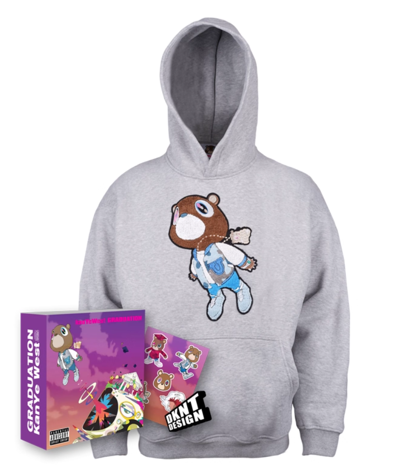 KANYE Dropout Bear GRADUATION Sweatshirt Towel Embroidery Pattern Plus Velvet Heavy Autumn and Winter