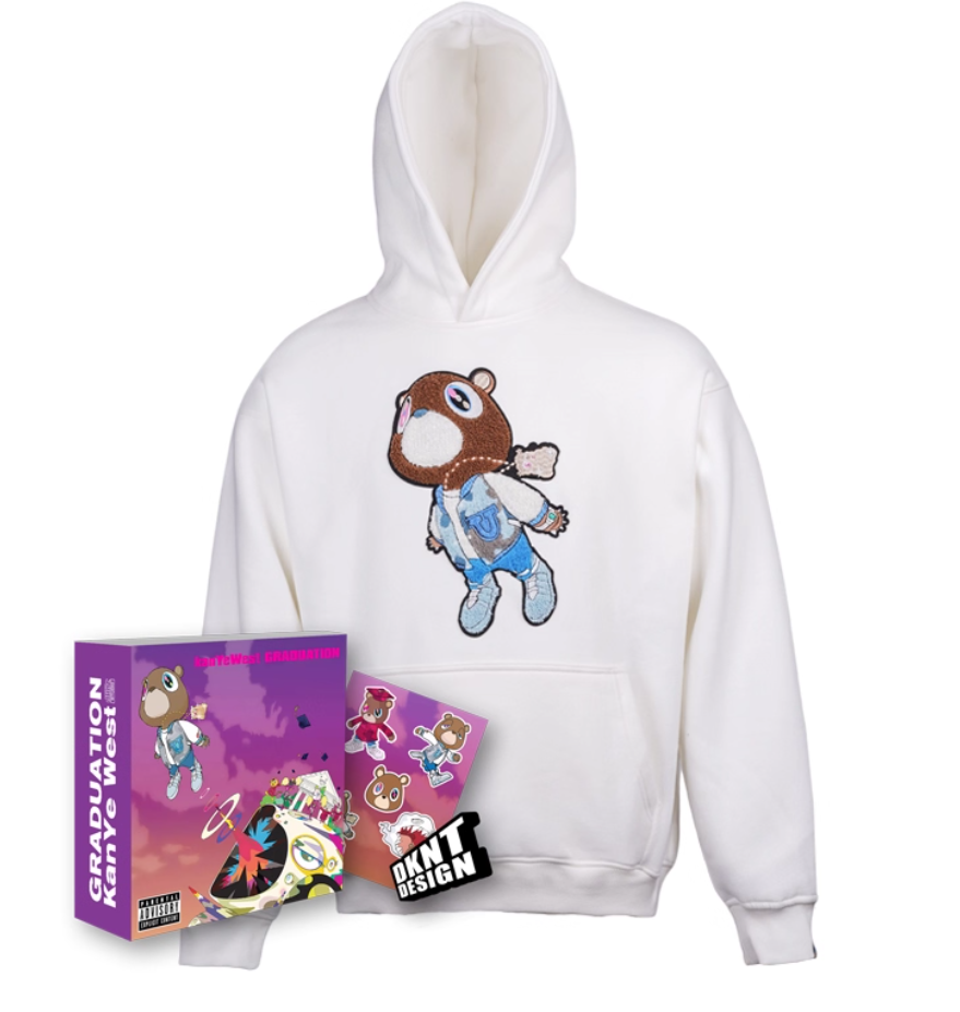KANYE Dropout Bear GRADUATION Sweatshirt Towel Embroidery Pattern Plus Velvet Heavy Autumn and Winter