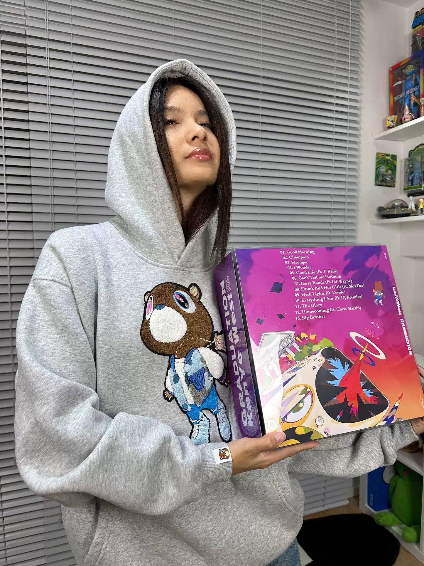 KANYE Dropout Bear GRADUATION Sweatshirt Towel Embroidery Pattern Plus Velvet Heavy Autumn and Winter