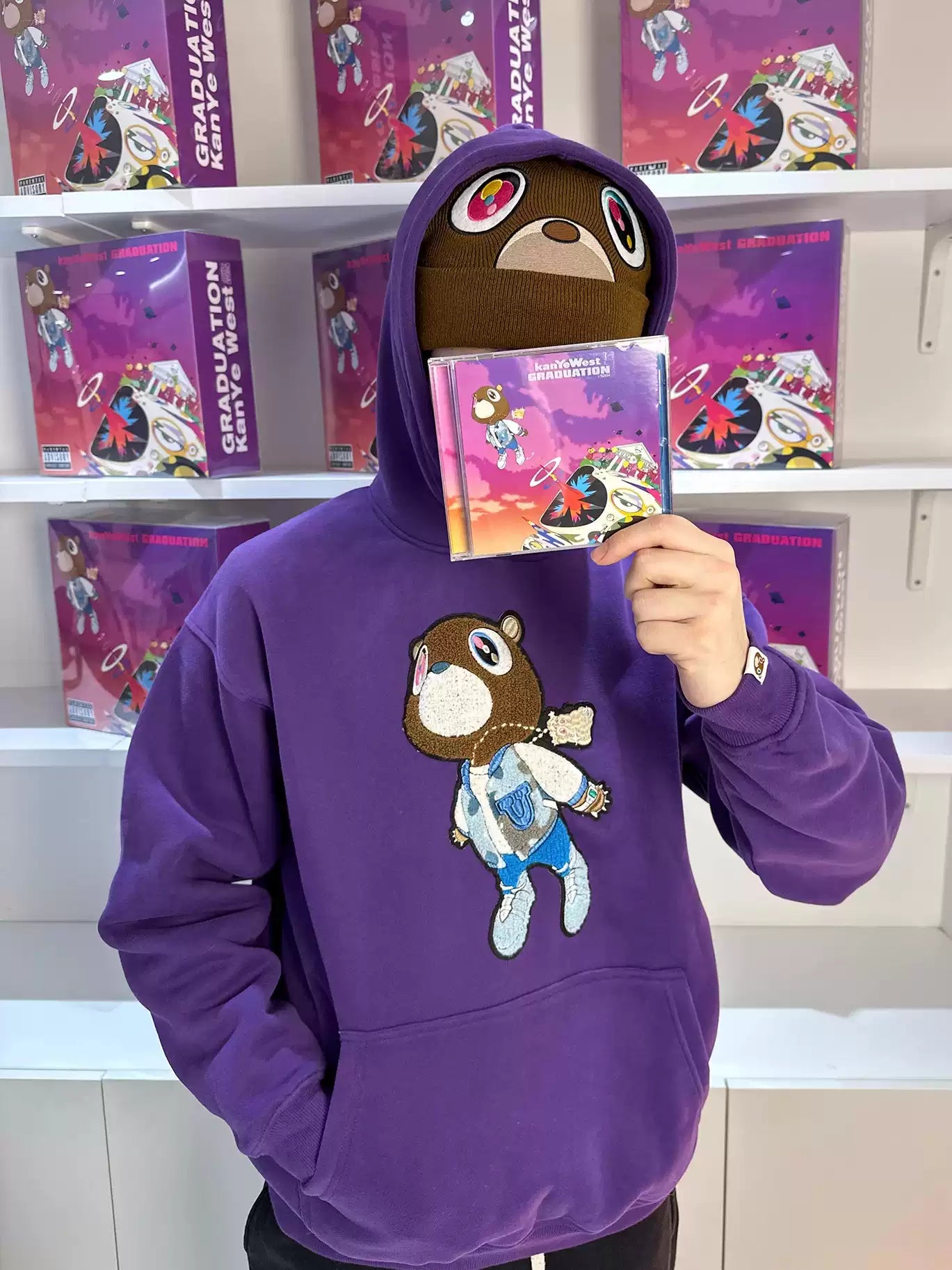 KANYE Dropout Bear GRADUATION Sweatshirt Towel Embroidery Pattern Plus Velvet Heavy Autumn and Winter